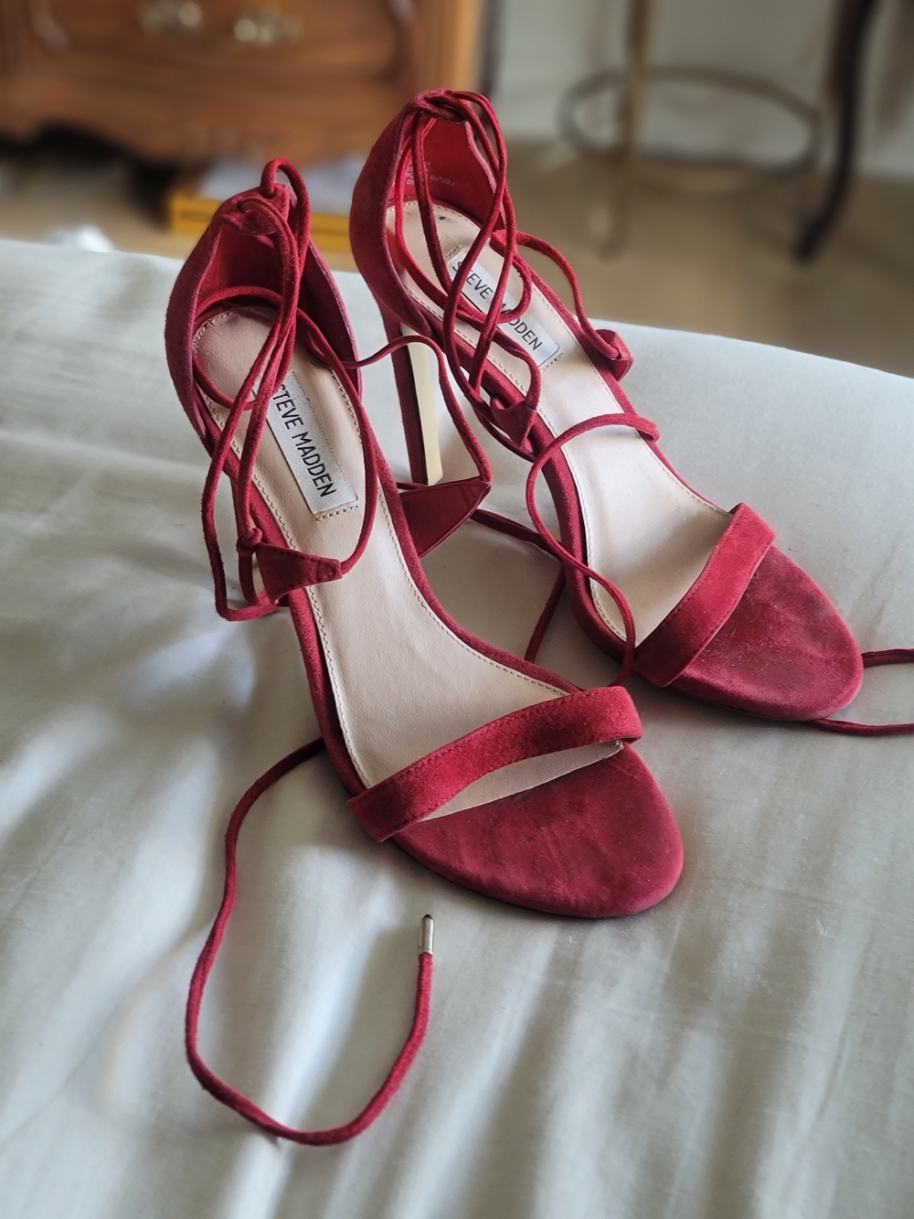 Steve Madden Red Suede Leather Strappy Lace-Up High Heels 7.5 4th Of July